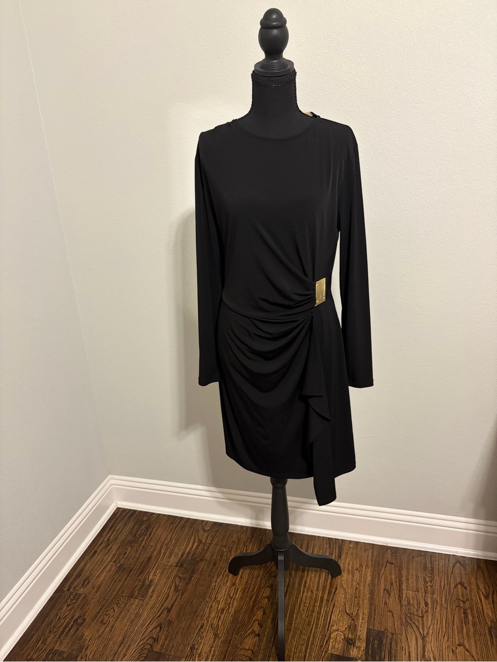 MICHAEL Michael Kors Black Ruched Gold Hardware Dress P/L NWOT
